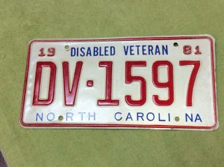 North Carolina Nc Disabled Veteran License Plate 1981