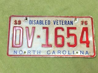 North Carolina Nc Disabled Veteran License Plate 1976