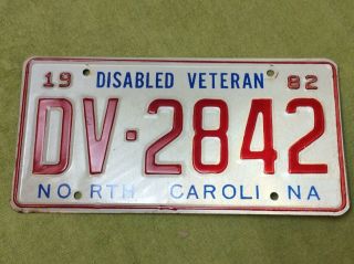 North Carolina Nc Disabled Veteran License Plate 1982