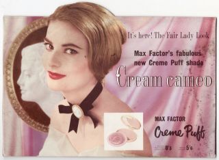 Orig 1950s Max Factor Crème Puff Advertising Showcard,  Display Card,  Cosmetics