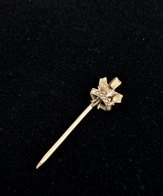 Vintage Victorian 14k Yellow Gold Stick Pin: Prince Of Wales Feathers W/ Pearls