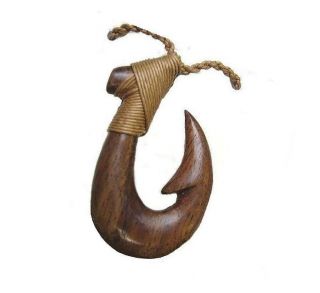 28mm Hawaiian Hand Carved Solid Koa Wood Makau Fish Hook Necklace 2 2