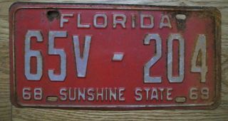 Single Florida License Plate - 1969 - 65v - 204 - Sunshine State - Wakulla County