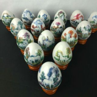 The Gifts Of The Unicorn 16 Porcelain Eggs By Princeton Gallery With Wood Bases