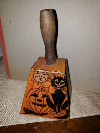 Vintage Halloween Metal Cat And Witch Noisemaker