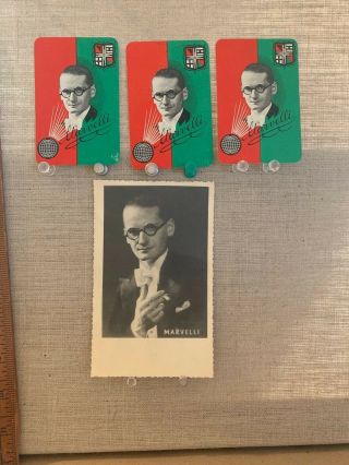 Magician Fredo Marvelli Photo Postcard 3 Playing Cards Magic