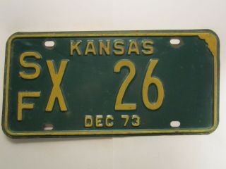 License Plate Car Tag 1973 Kansas Sfx 26 Low Number [z269]