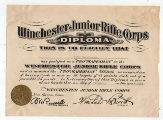 1924 Winchester Junior Rifle Corps Marksman Certificate