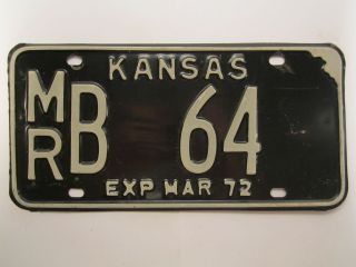 License Plate Car Tag 1972 Kansas Mr B 64 [z278]