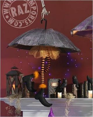 Raz Imports 52 " Black Umbrella Witch Legs Boots Halloween