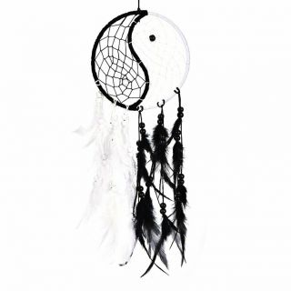 Handmade Yin Yang Dream Catcher Circular Net With Feathers Beads For Wall Car Ha