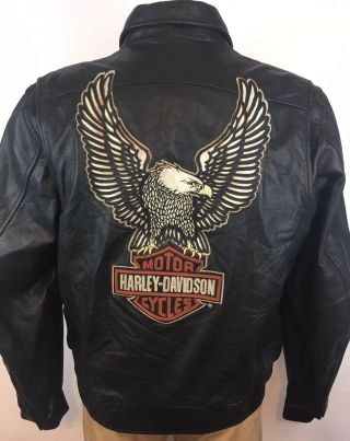 Harley Davidson Leather Biker Jacket Eagle Patch Mesh Lining Xl A,