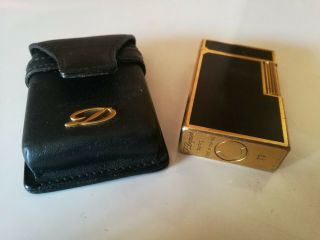 Vintage S.  T.  Dupont Lighter Gold - Plated Black Lacquer With Leather Cover