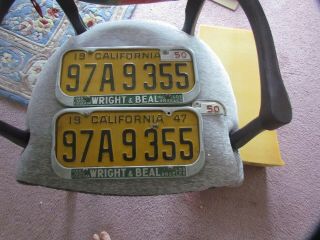 1947 California License Plates & 1950 Tabs & Period Frames Los Angeles Great