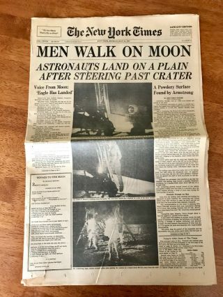 York Times Newspaper July 21 1969 Apollo 11 Moon Landing Men Walk On Moon,