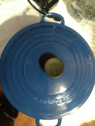 Vintage Le Creuset 28 Blue Enamel Cast Iron Round Dutch Oven 7.  25 Quart