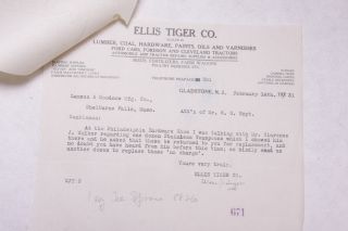 1931 Lamson Goodnow Ellis Tiger Co Gladstone Nj Signed Order Ephemera P378k
