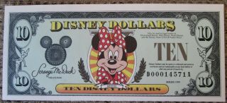 1999 D $10 Disney Dollar D00014571a - Very Low S/n - Very Rare