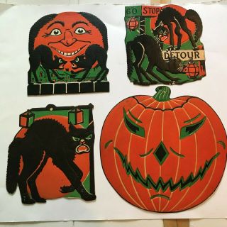 7 Old Vintage Halloween Cardboard Diecuts Die Cut Outs Beistle 1930 ' s - 1950 ' s 3