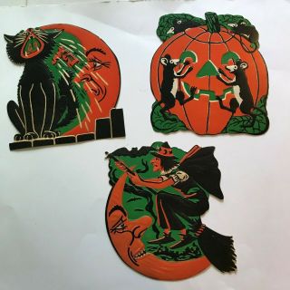 7 Old Vintage Halloween Cardboard Diecuts Die Cut Outs Beistle 1930 ' s - 1950 ' s 4