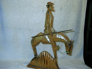 Vintage Hand Carved Cowboy On Horse Rustic Folk Art Wooden Figurine Don Quixote 4