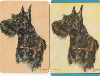 2 Playing Swap Cards Us Litho Blank Backs - Dogs Scottish Terrier Artist Signed