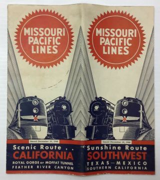 Vintage December 15,  1940 Missouri Pacific Lines Railroad Timetable