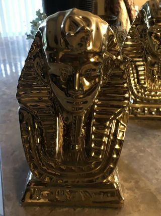 Egyptian Pharaoh Mummy Head Gold Art Decor Statue