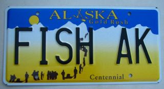 Alaska Vanity License Plate " Fish Ak " Fishing Salmon Fisherman Rod Reel