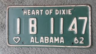 1962 62 Heart Of Dixie Alabama Car Tag License Plate L@@k