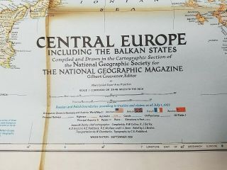 Vintage Map 1951 National Geographic Central Europe Balkan States Collectible