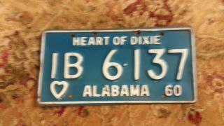 1960 60 Heart Of Dixie Alabama Car Tag License Plate L@@k