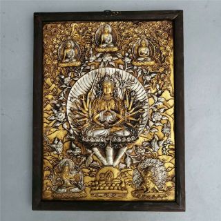 Collect Tibetan Buddhism Wooden Frame Hand - Carved Dorje Tsundi Wall Hang Tangka