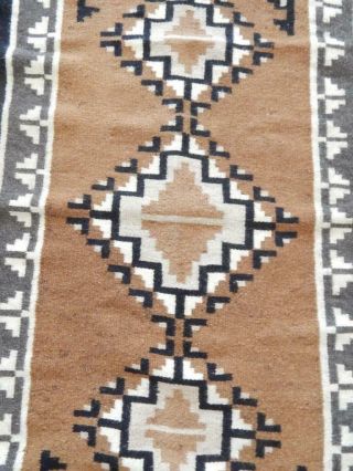 Vintage Navajo Indian Handspun Burntwater Rug / Weaving - Fine Flat Weave