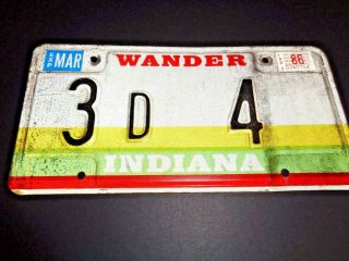 Low Number Indiana License Plate 3 D 4 Bartholomew County 1986