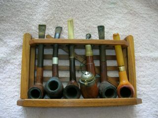 Wooden Five Bar Gate Pipe Rack And Six Pipes/collectable/antique