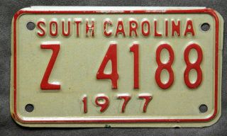 South Carolina.  1977.  Motorcycle License Plate.