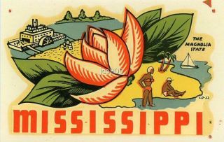 Vintage Mississippi Magnolia State 1951 Souvenir Travel Water Windshield Decal