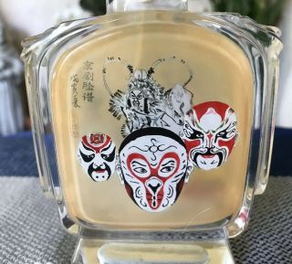 Vtg Signed Chinese Reverse Painted Perfume Bottle Opera Masks & Dancers 4.  5in T 2