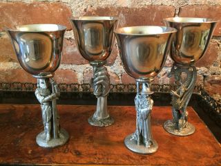 Gallo Goblets 80s Pewter Fantasy Chailices Dragon,  Wizard,  Knight,  Swordhand