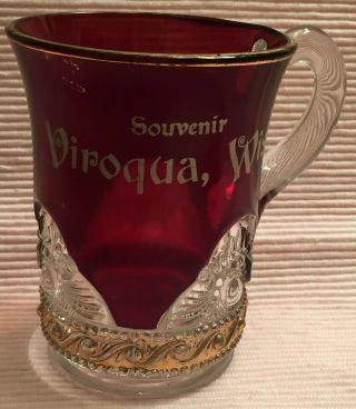 Viroqua,  Wisconsin ruby glass souvenir cup 5