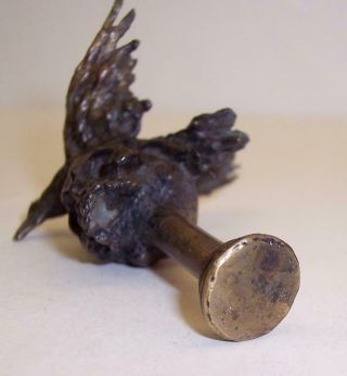RARE Vintage PIPE TAMPER Death SKULL with RAVEN/CROW Bird BRONZE Brass SMOKING 10
