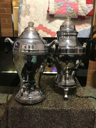 Two Vintage Art Deco Coffee Percolator Urns Large Anchorware And Small Unknown