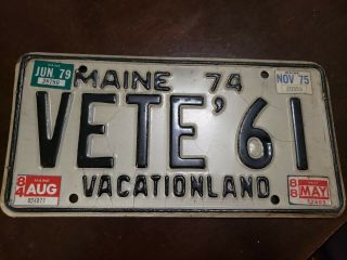 1974 Maine Vanity License Plate Vete 61 1961 Chevy Corvette