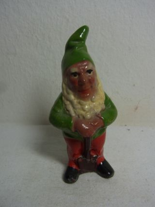 Vintage German Ceramic Garden Yard Gnome With Shovel Bv5