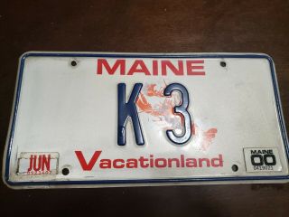 2000 Maine Lobster Vacationland Vanity License Plate K3 Low Number 2 Digit
