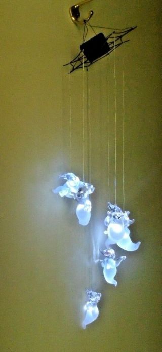 Lighted Battery Operated Glass Ghosts Halloween Wind Chime