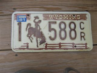 1981 81 Wyoming Wy License Plate 1 588 Cr Bucking Bronco Natrona County