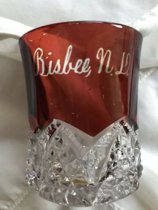 1900 North Dakota Bisbee Nd No Dak Souvenir Ruby Flash Glass Tumbler Eapg