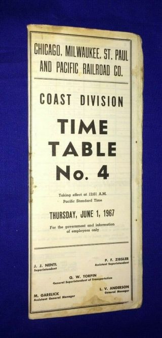 1967 Chicago Milwaukee St.  Paul And Pacific Railroad Co Time Table No 4